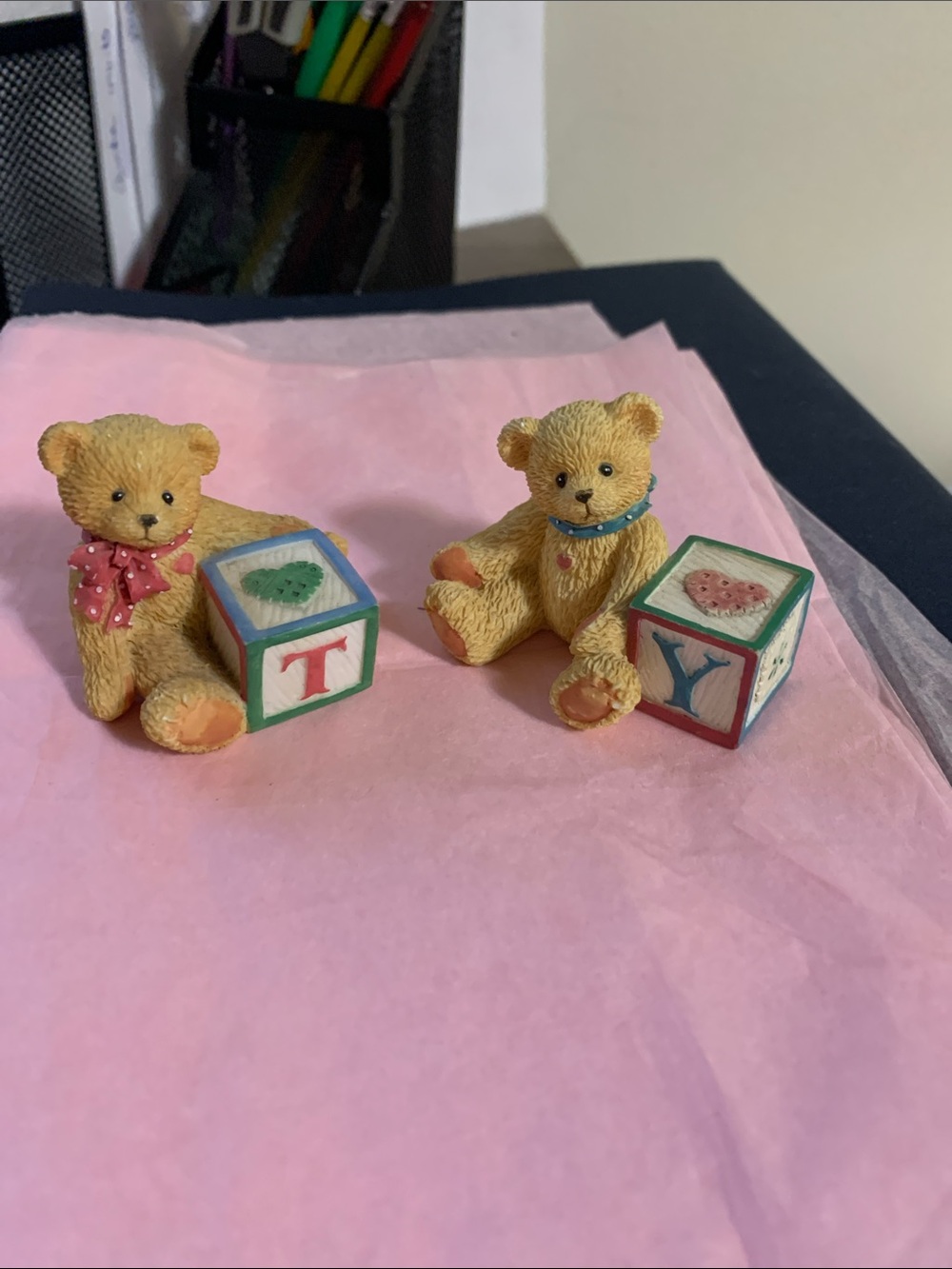 Vintage Decorative Teddy Bear Toy Set with Alphabet Blocks - Collectible